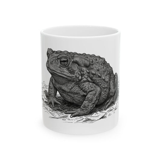"Pencil Sketch Art Toad" White Ceramic Mug
