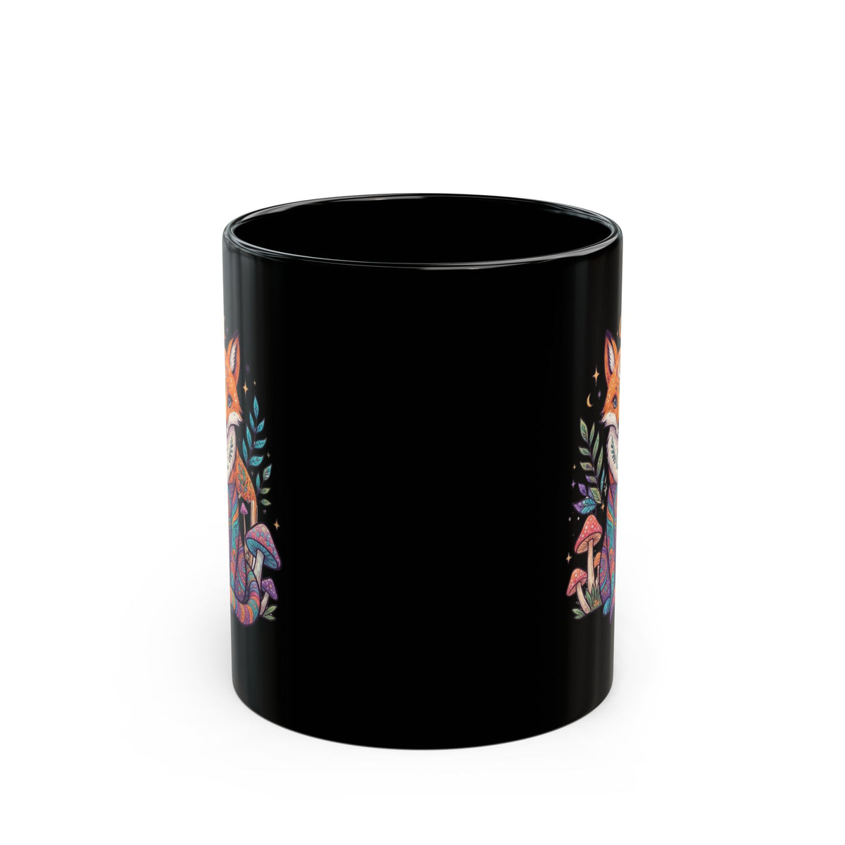 "Hippy Fox" Black Ceramic Mug