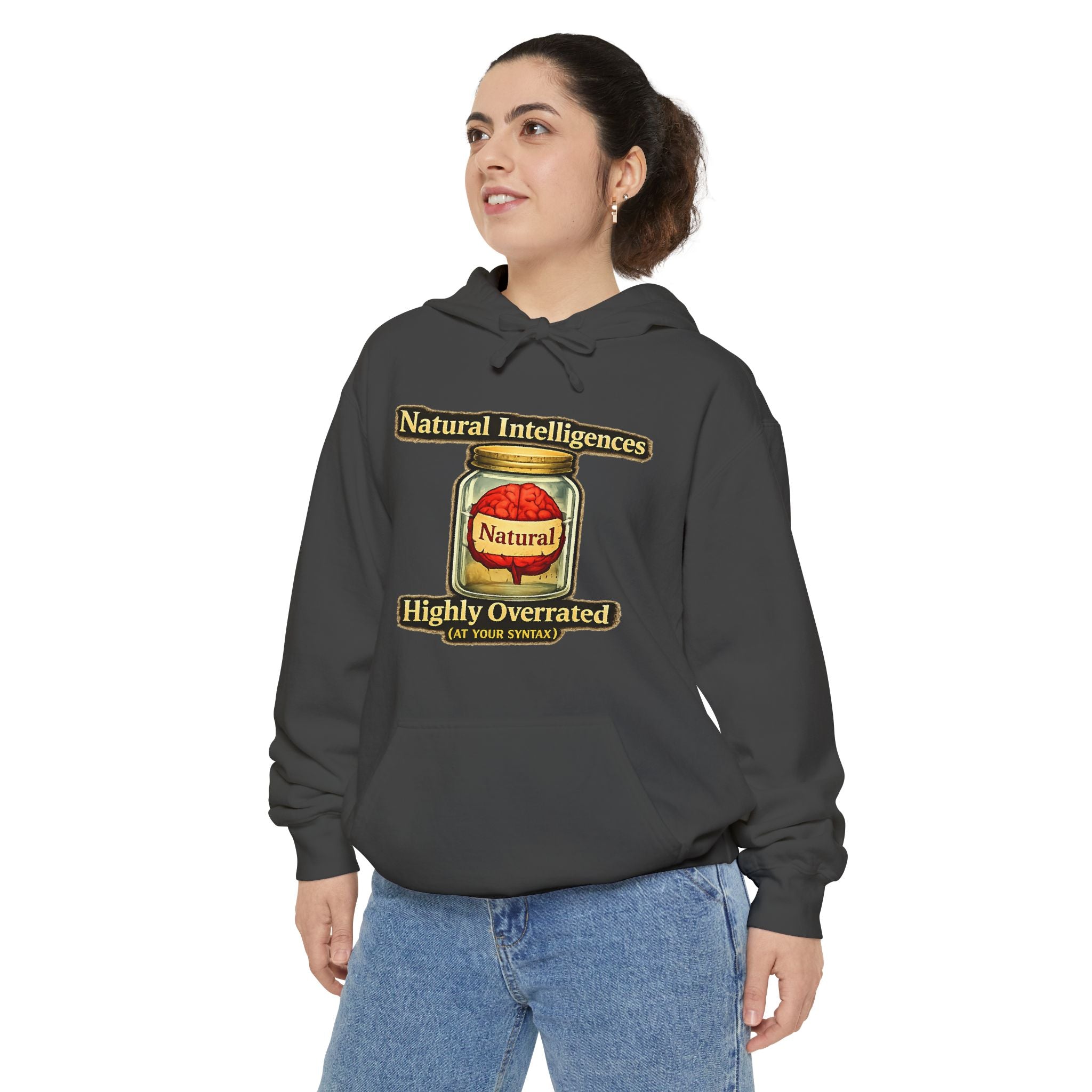 Still Running On Natural Intelligence | Garment-Dyed Hoodie — AttitudeShirts