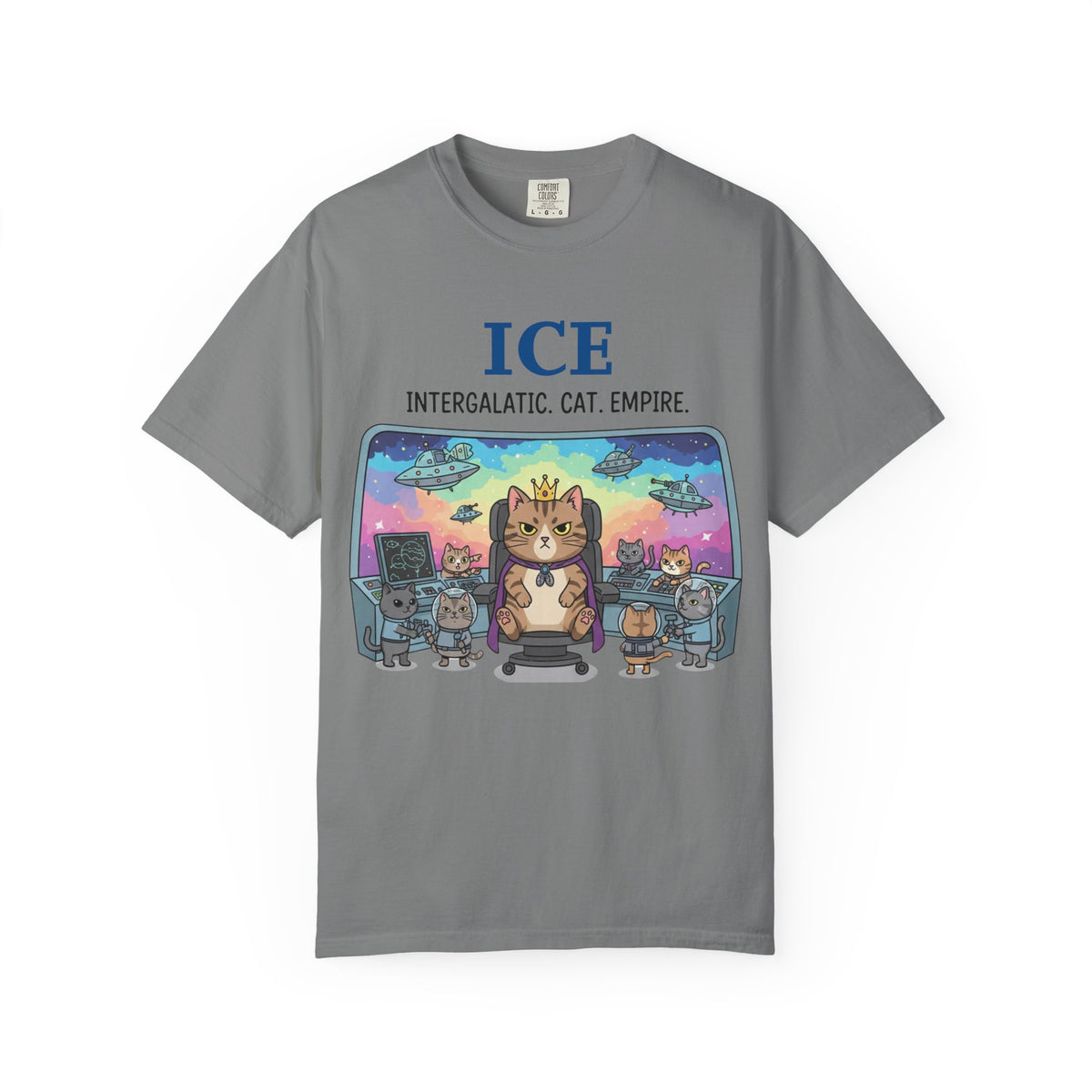 Color: Grey | ICE (Intergalactic Cat Empire) Unisex Garment-Dyed T-shirt