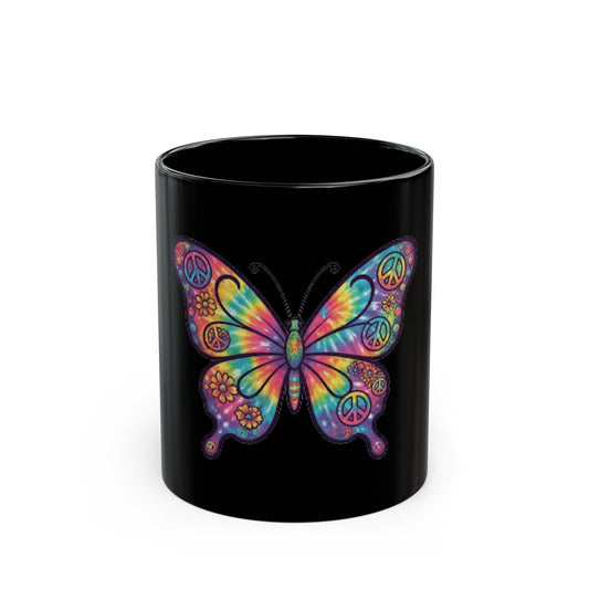"Hippy Butterfly" Black Ceramic Mug