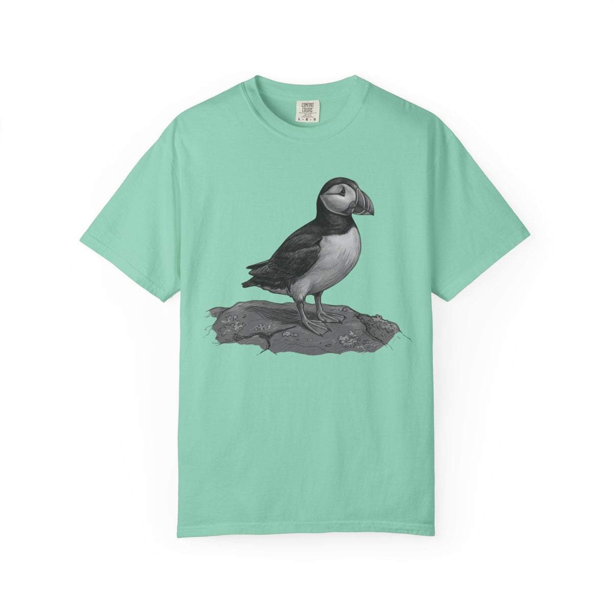 "Pencil Sketch Art Puffin" Unisex Garment-Dyed Tee