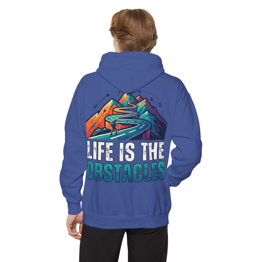 Color: Flo Blue | Life Is The Obstacles Garment-Dyed Hoodie