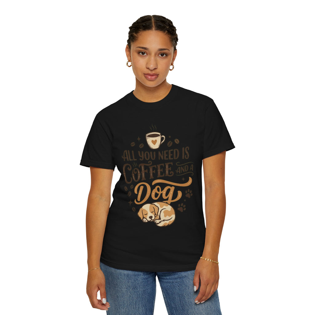 "Coffee and a Dog" Unisex Garment-Dyed Tee