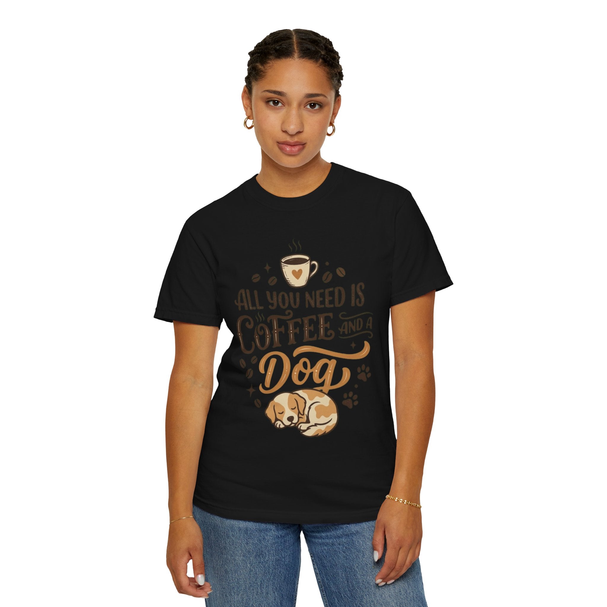 "Coffee and a Dog" Unisex Garment-Dyed Tee
