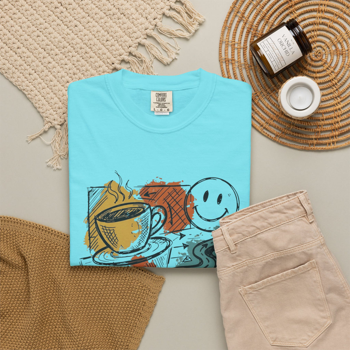"Happy Coffee" Unisex Garment-Dyed Tee