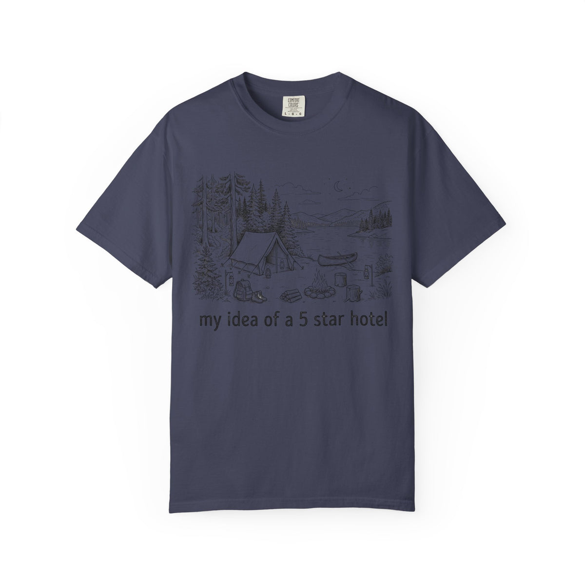 Color: Denim | Five Star Hotel Black Line Art Unisex Garment-Dyed Tee