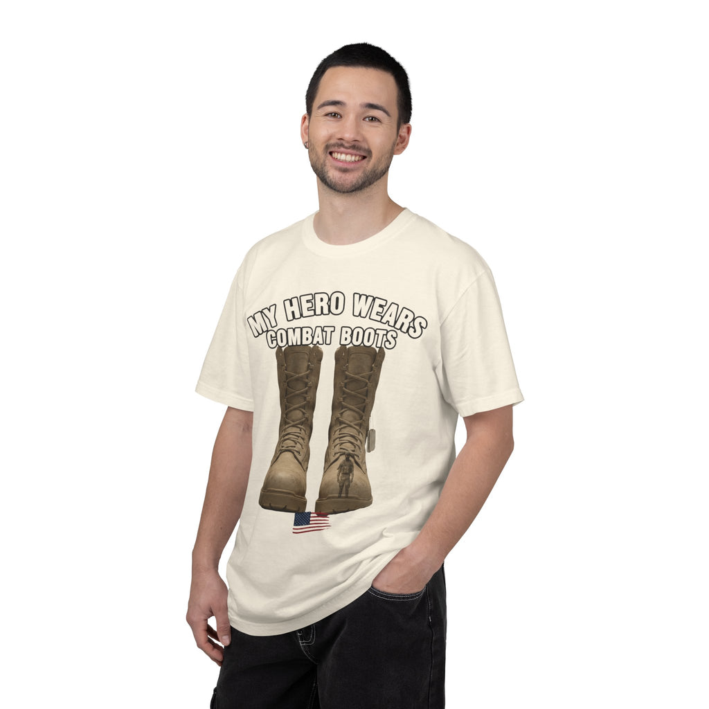"My Hero Wears Combat Boots" Unisex Garment-Dyed T-shirt