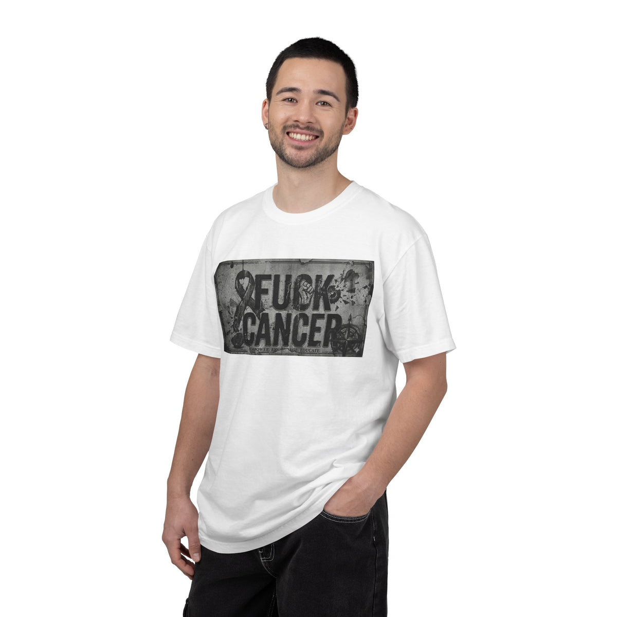 Color: White | Cancer Can Fuck Right Off | Garment-Dyed Tee — AttitudeShirts