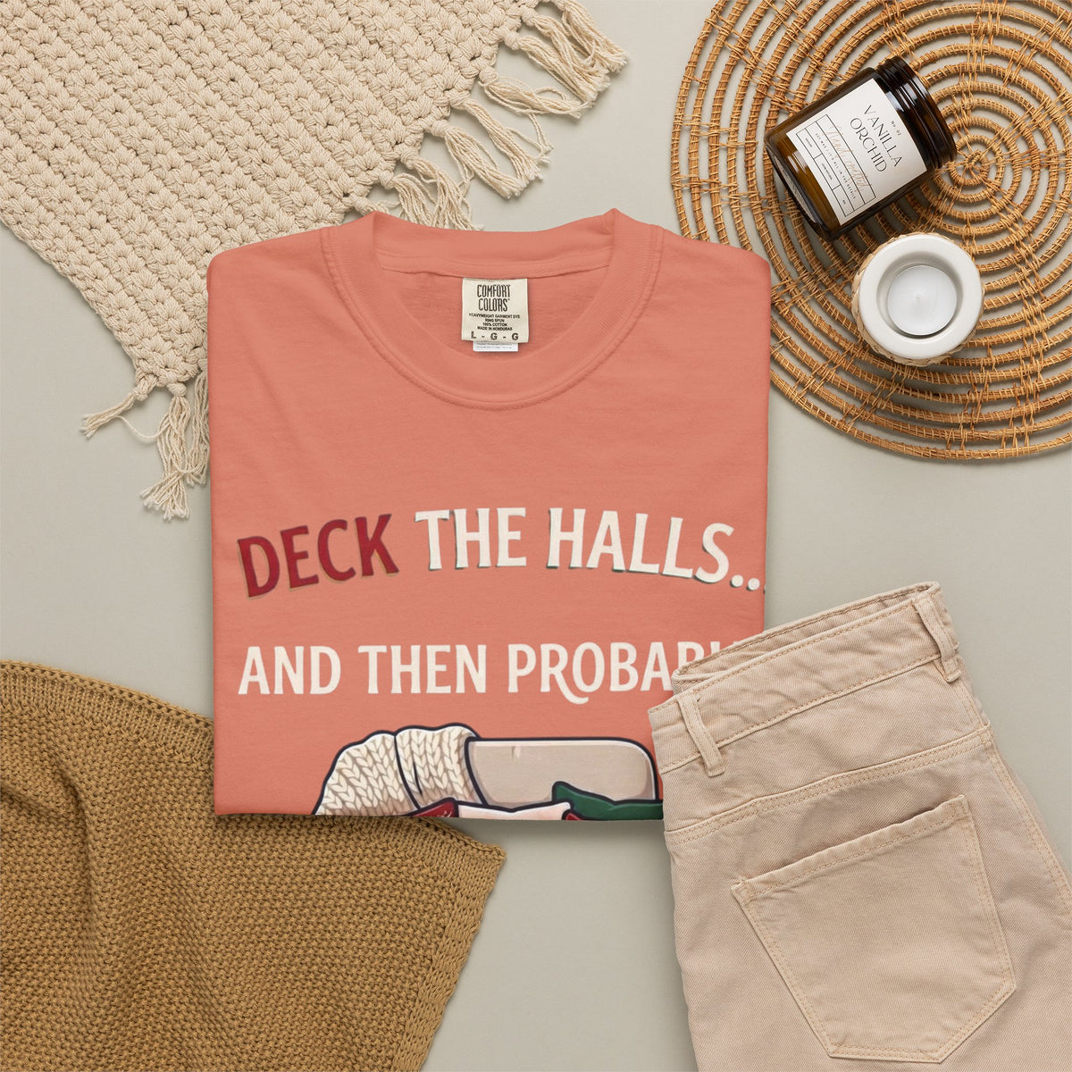 "Deck The Halls And Take A Nap" Unisex Garment-Dyed Tee