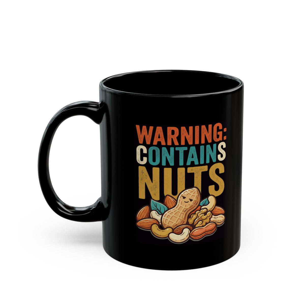 "Warning Contains Nuts" Black Ceramic Mug