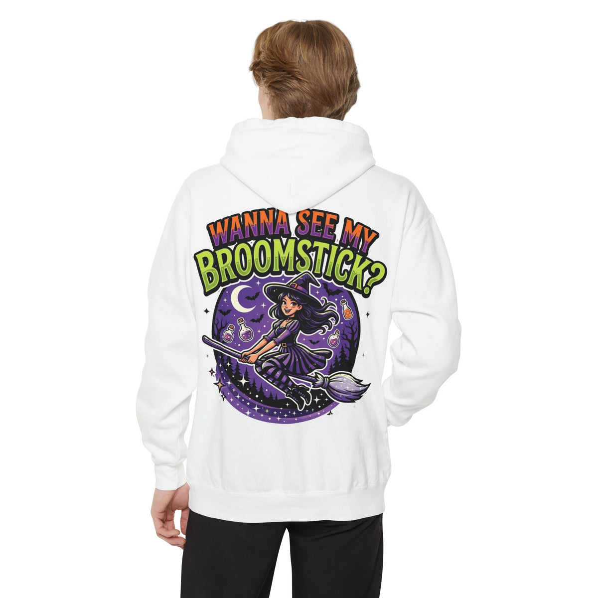 Color: White | Wanna See My Broomstick Garment-Dyed Hoodie