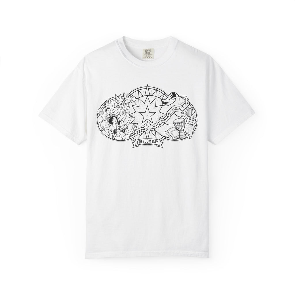 "Juneteenth Line Art" Unisex Garment-Dyed Tee