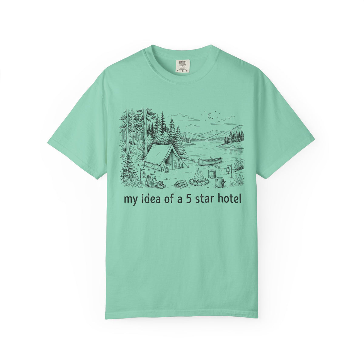 Color: Island Reef | Five Star Hotel Black Line Art Unisex Garment-Dyed Tee