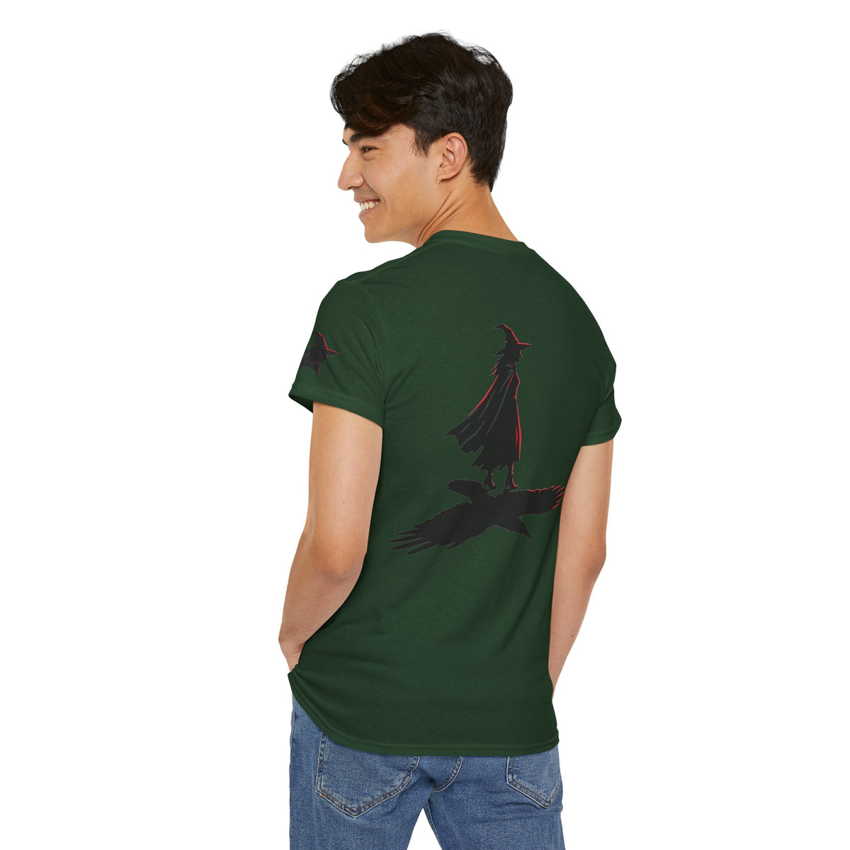 Color: Forest Green | Witch With Raven Shadow Premium Graphic Tee