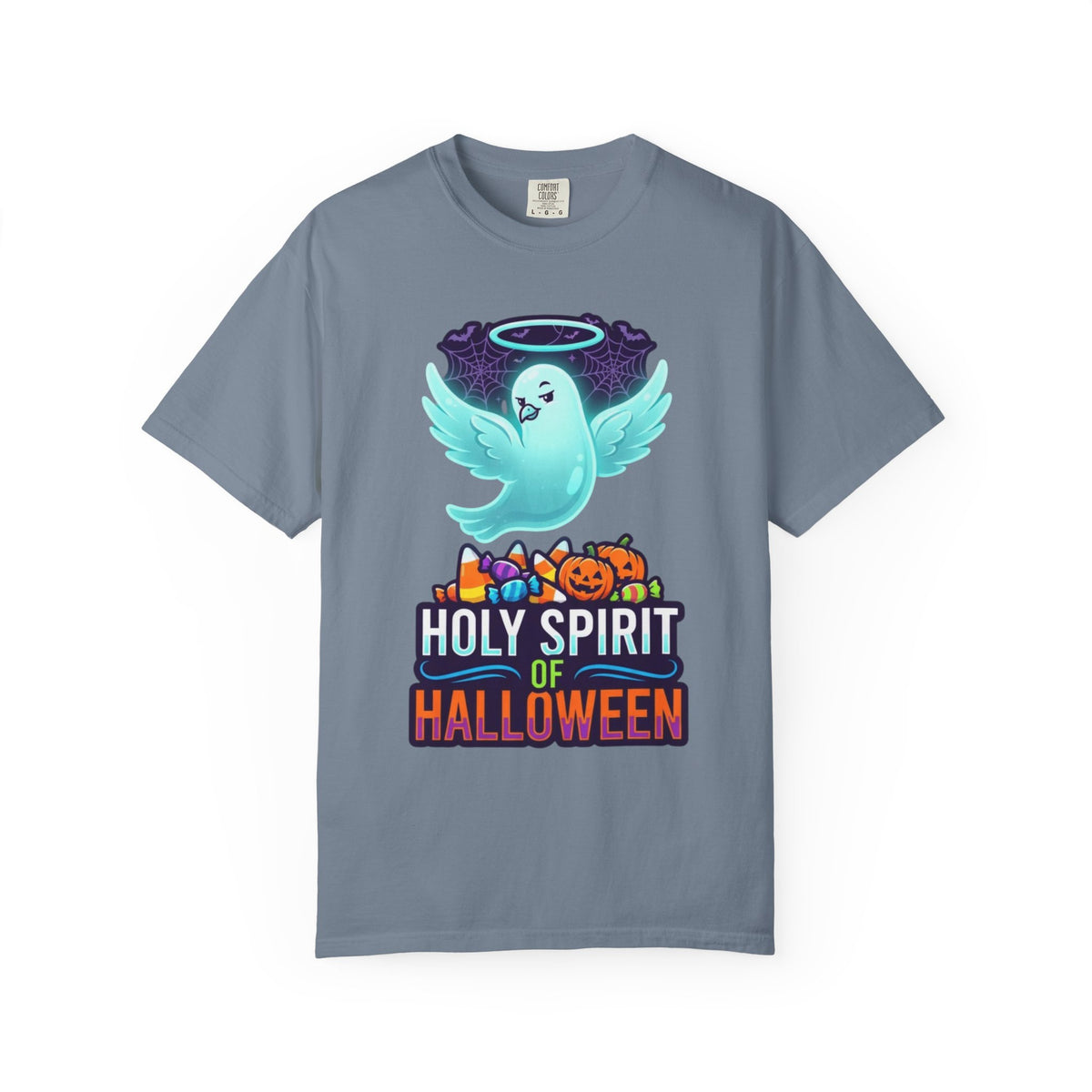Color: Blue Jean | Holy Spirit of Halloween Unisex Garment-Dyed Tee