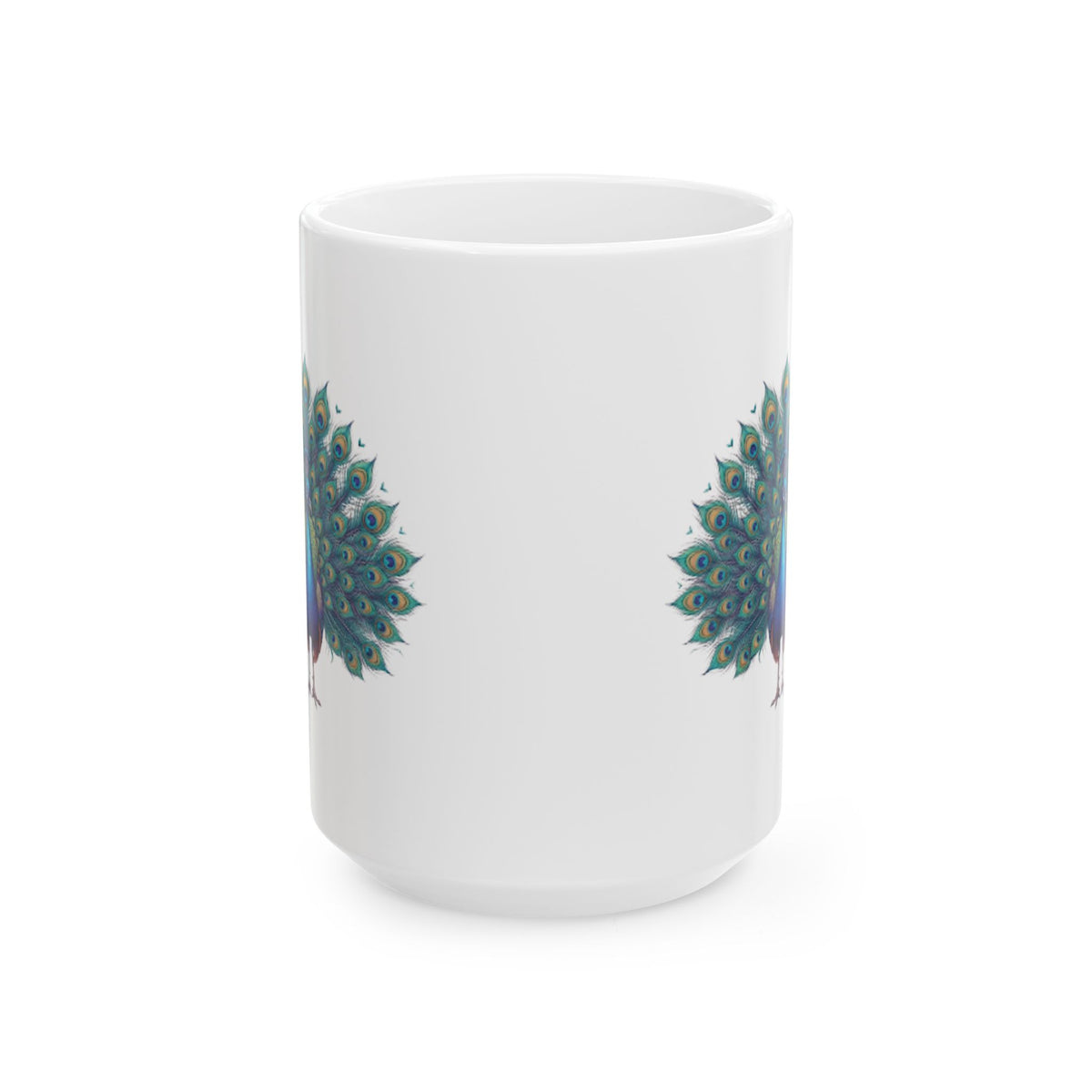 "Hippy Peacock" White Ceramic Mug