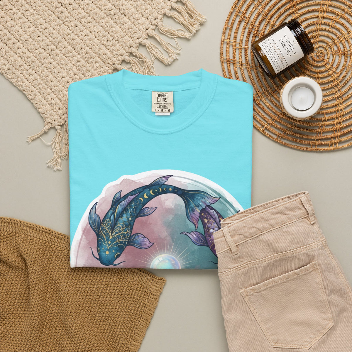 "Pisces The Infinite Fish" Unisex Garment-Dyed Tee