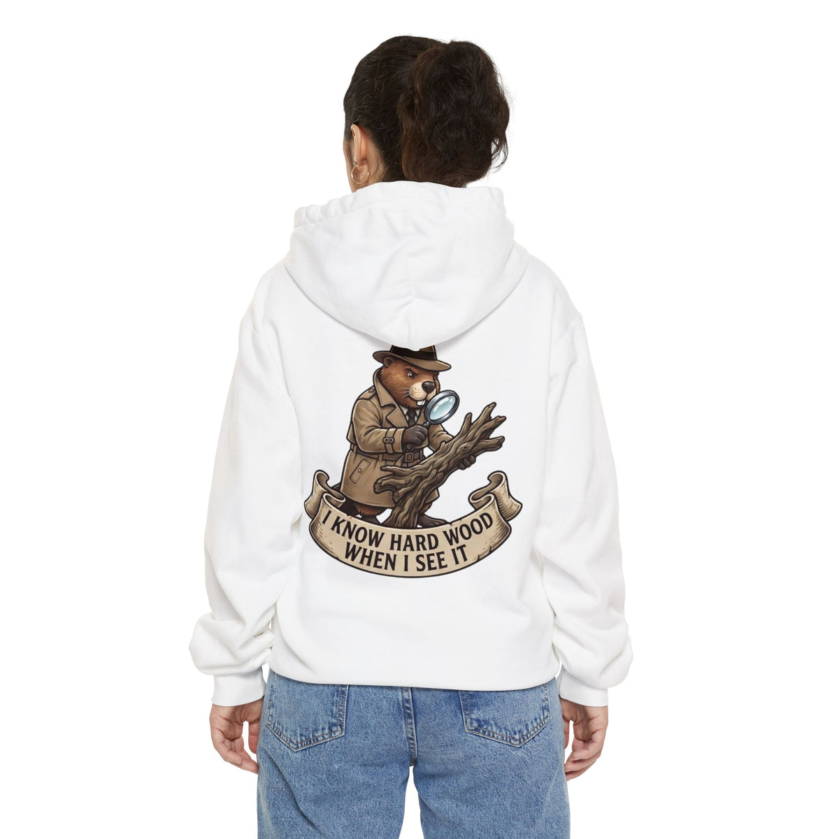 Color: White | I Know Hard Wood Garment-Dyed Hoodie