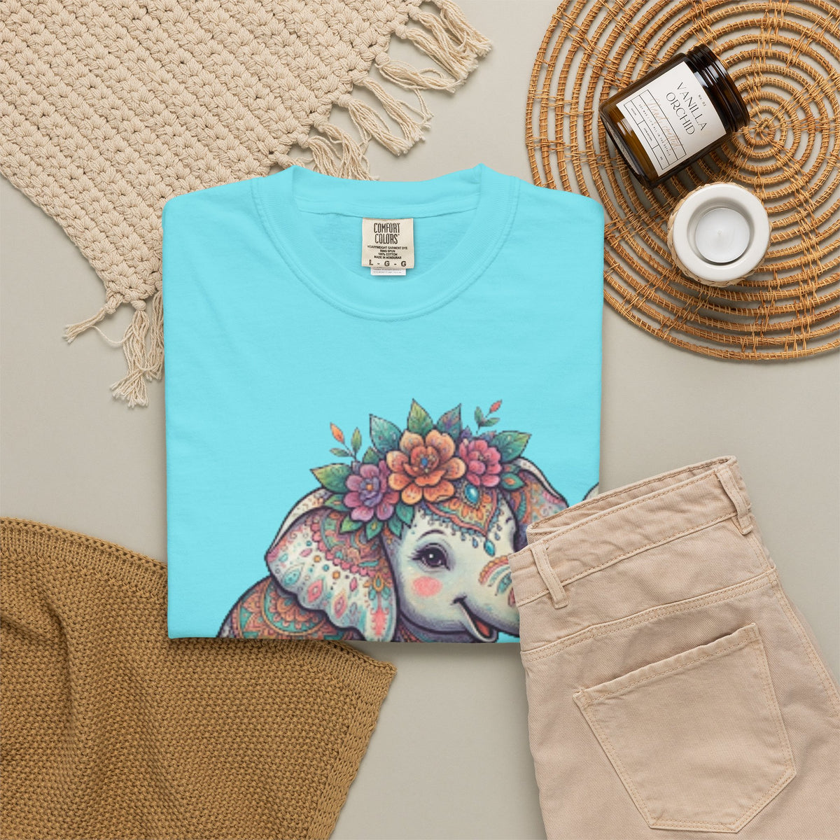 "Hippy Elephant" Unisex Garment-Dyed Tee