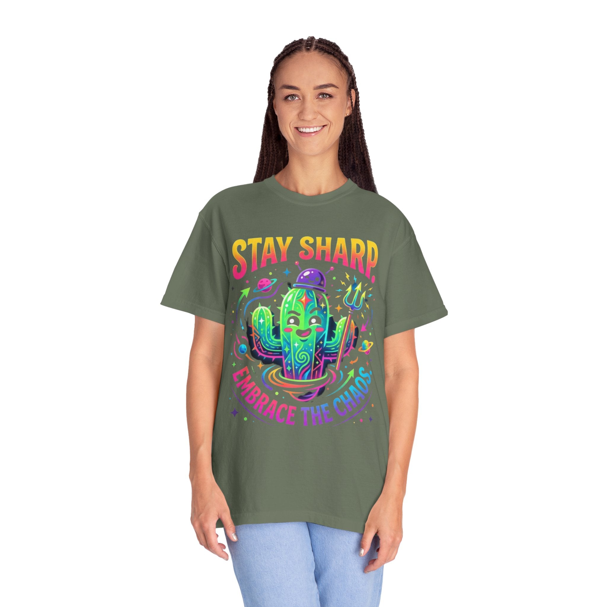 "Stay Sharp Embrace the Chaos" Unisex Garment-Dyed Tee