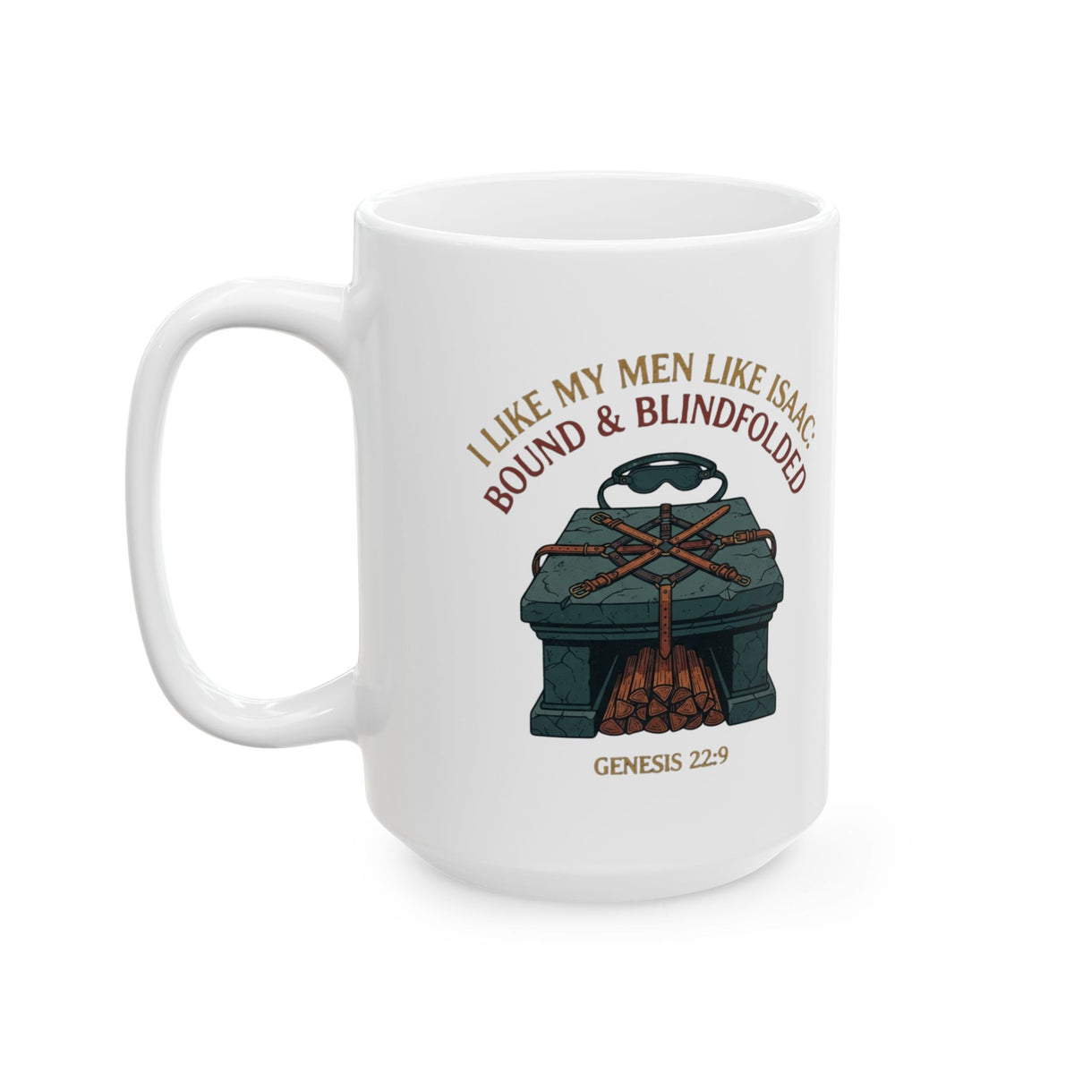 "Good Book Series Bound & Blindfolded" White Ceramic Mug