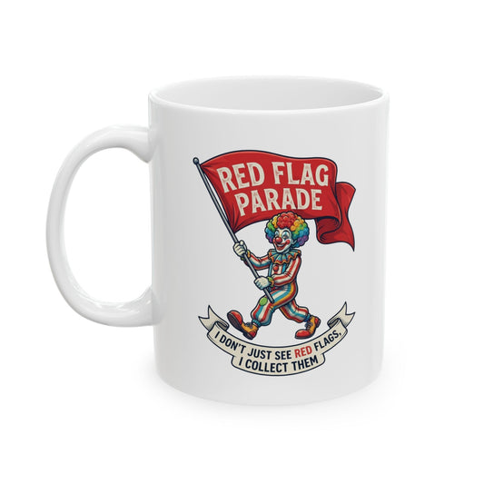 "Red Flag Parade" White Ceramic Mug