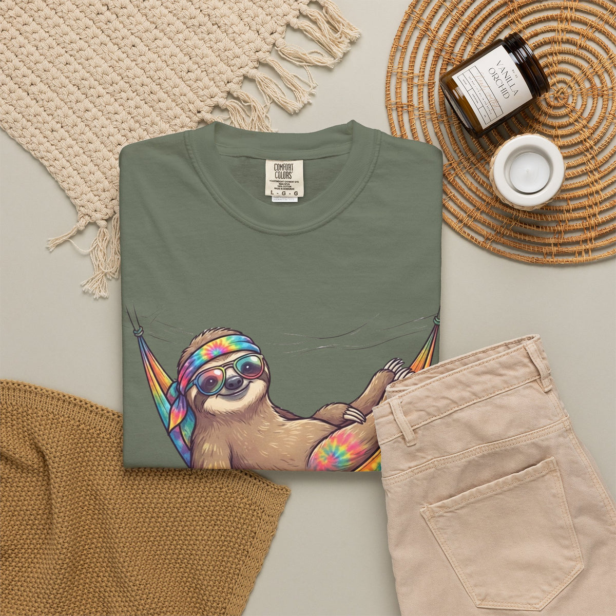 "Hippy Sloth" Unisex Garment-Dyed Tee