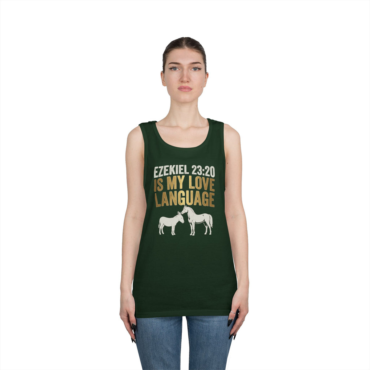 Color: Forest Green | Good Book Series Ezekiel 23 20 Love Language Tank Top
