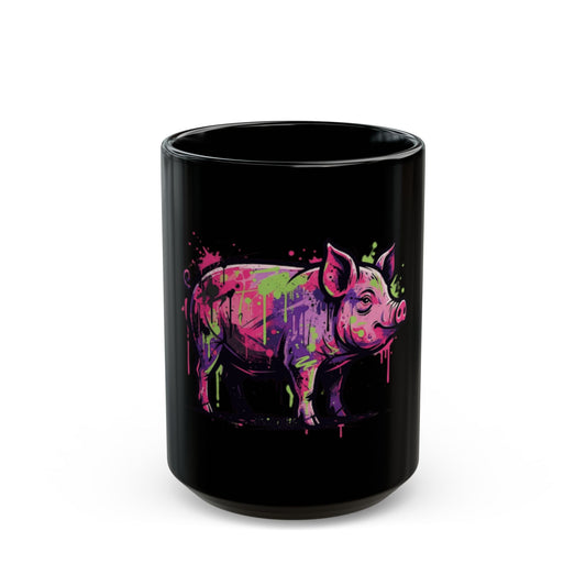 "Barnyard Pig" Black Ceramic Mug