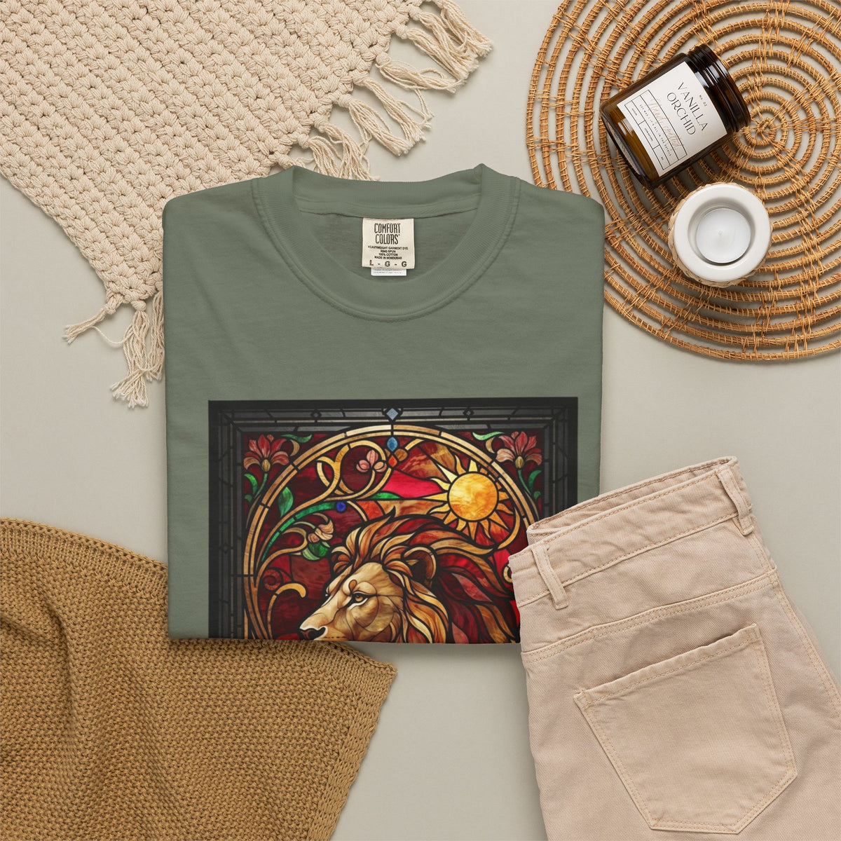 "Stained Glass Sign LEO" Unisex Garment-Dyed Tee