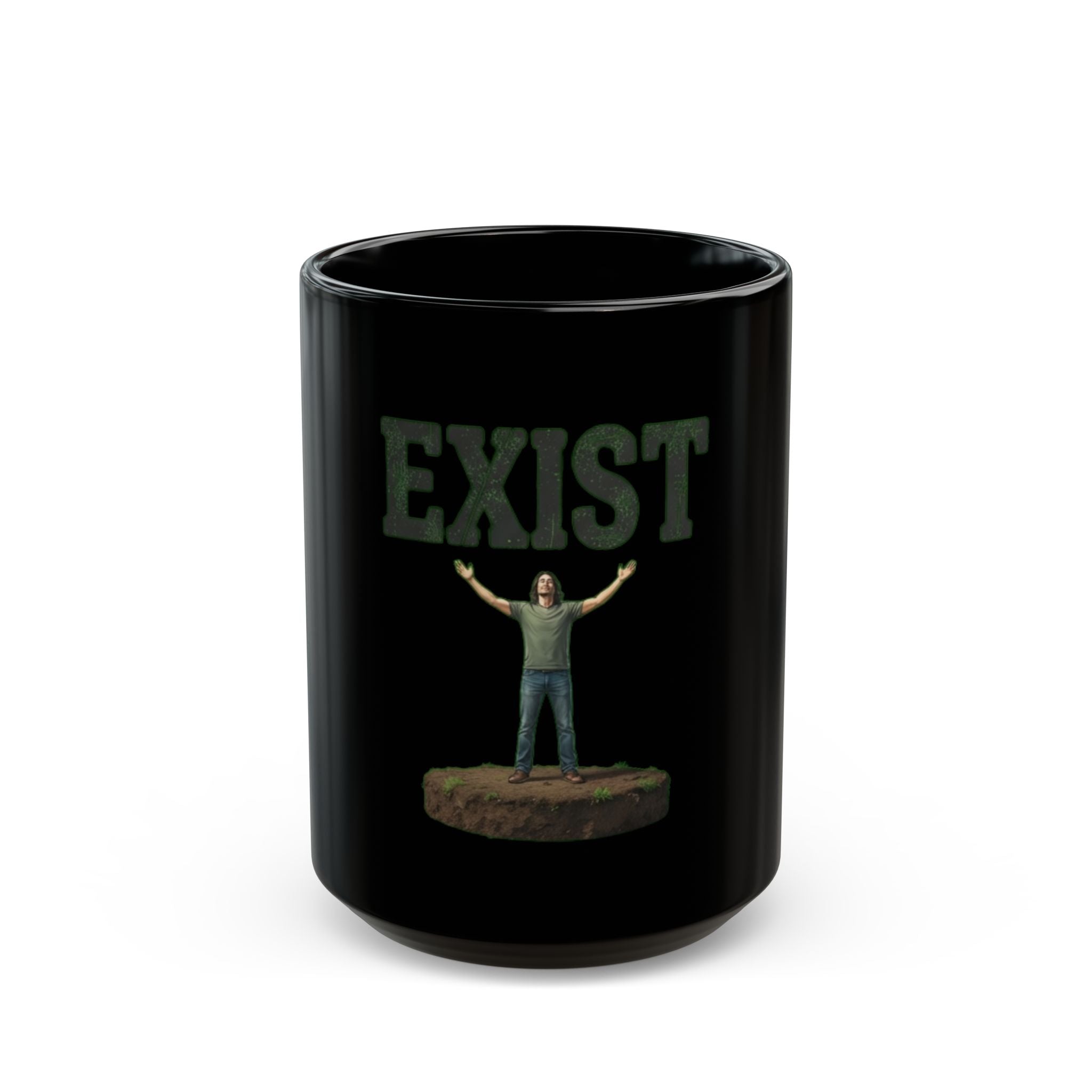 "I Exist" Black Ceramic Mug — Graphic