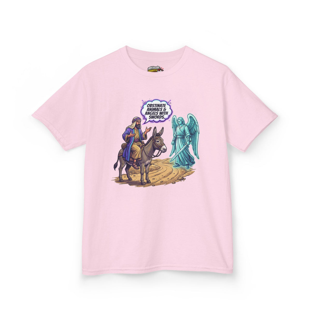 Color: Light Pink | Good Book Series Obstinate Animals & Angels With Swords Kids Tee