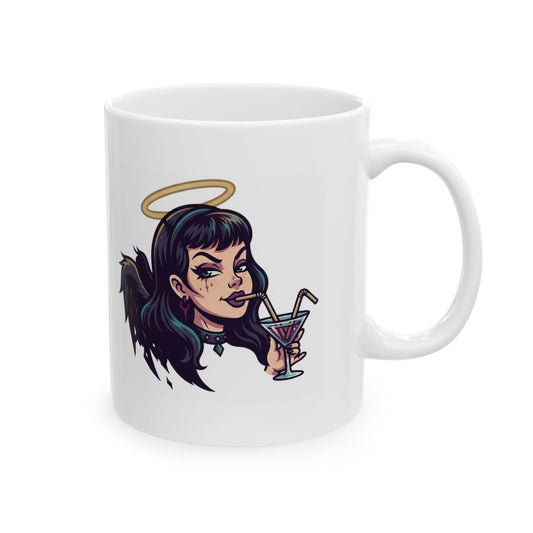 "Fallen From Grace and Loving the Drop" White Ceramic Mug — Graphic