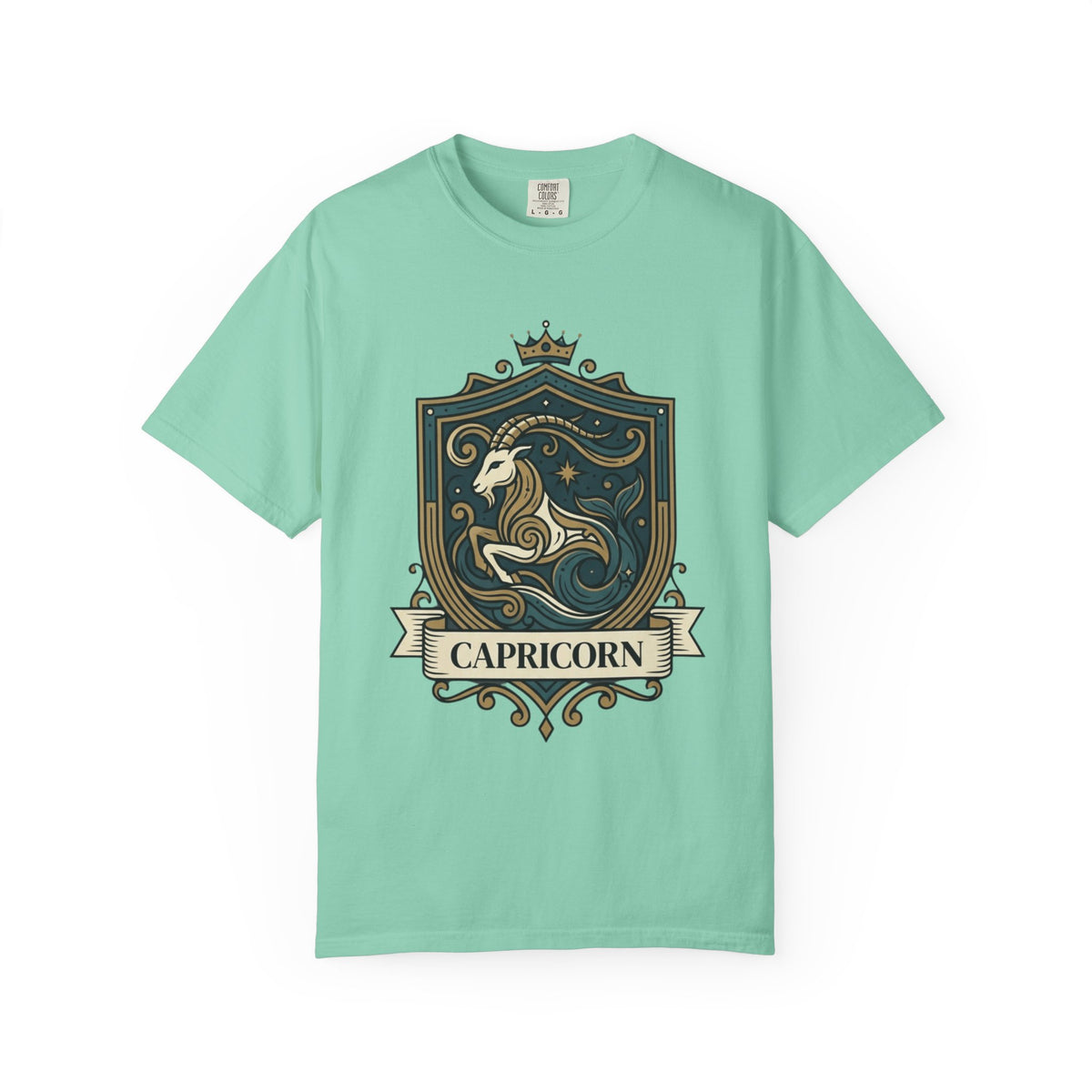 "Capricorn- The Sea-Goat Crest" Unisex Garment-Dyed Tee