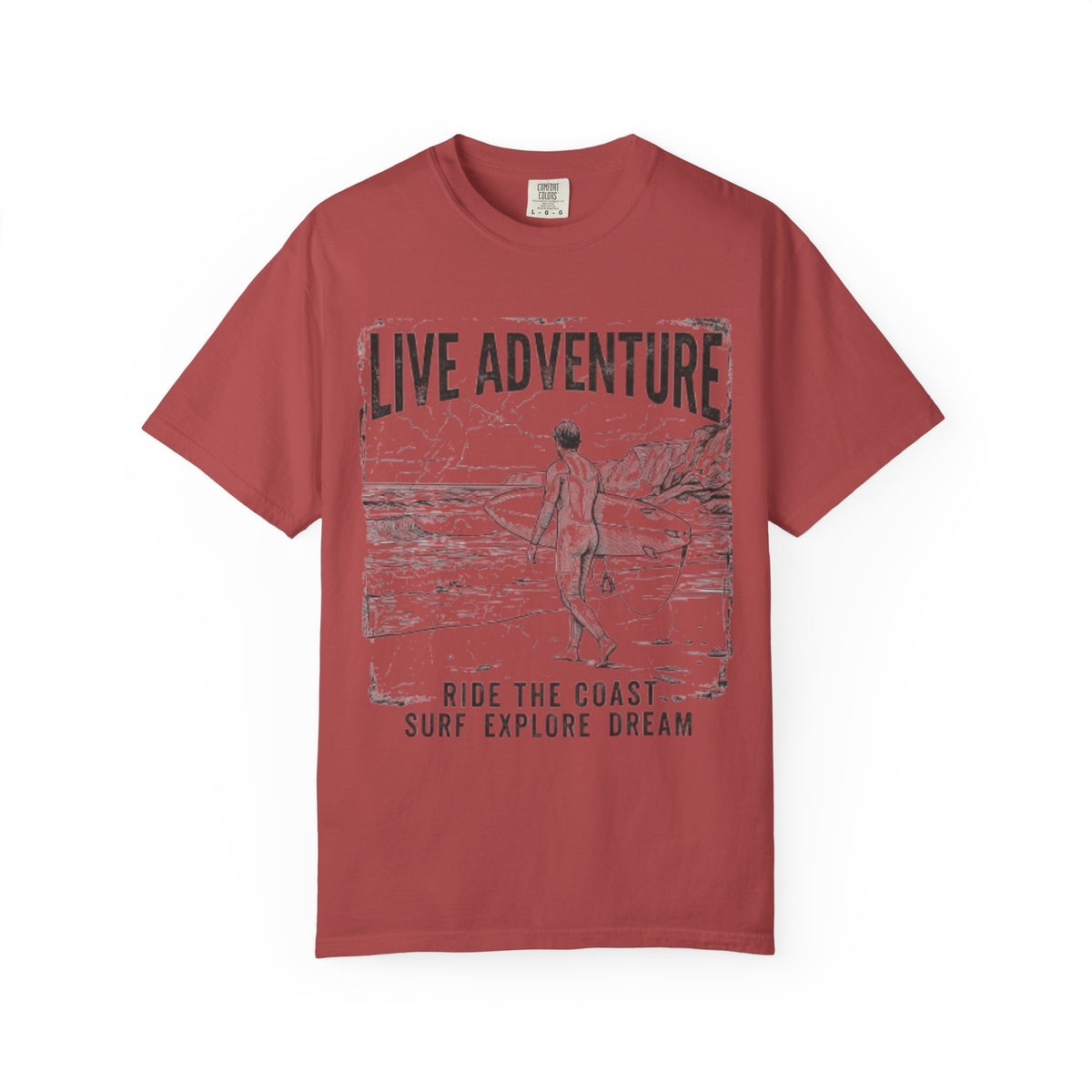 Color: Crimson | Live Adventure - Surf Unisex Garment-Dyed Tee