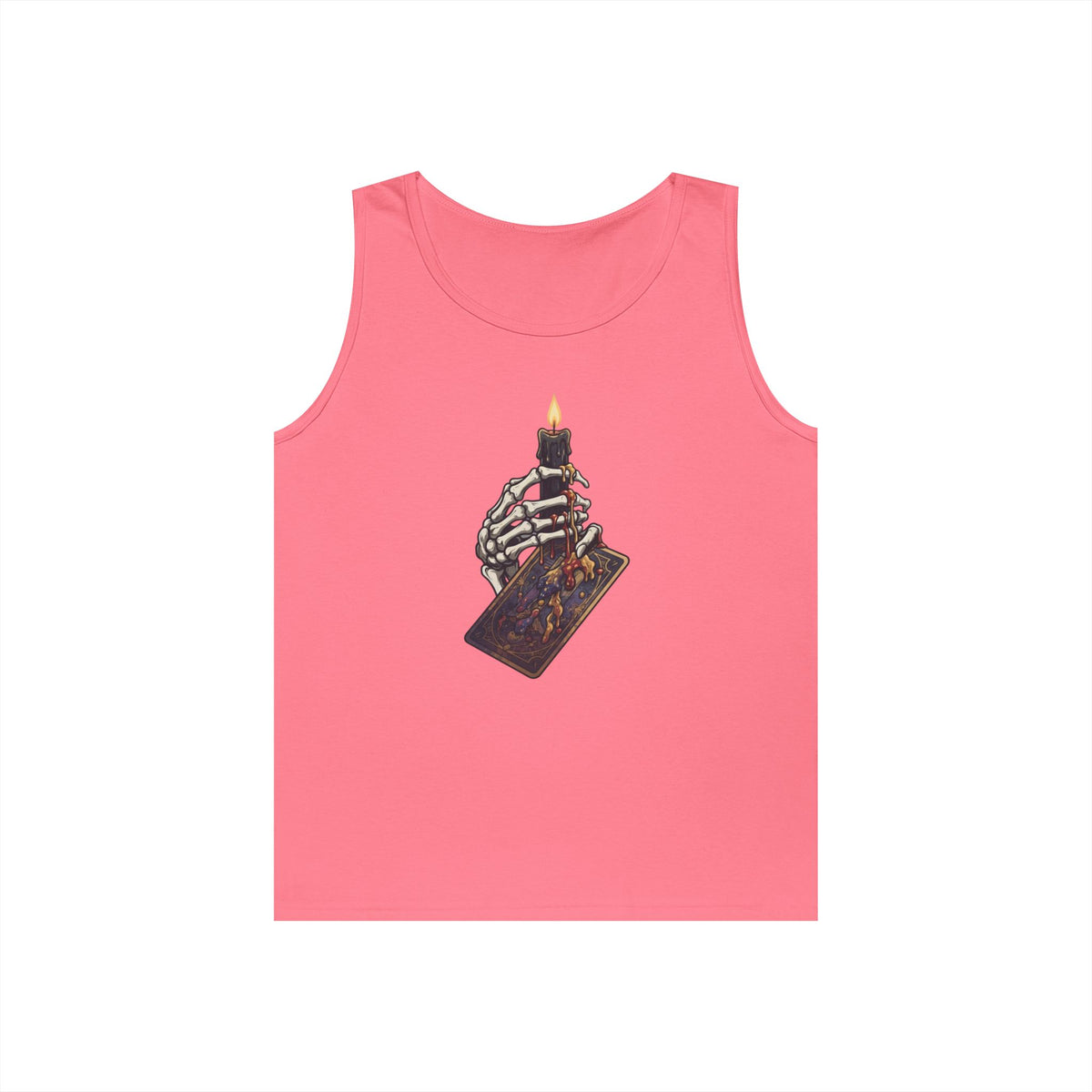 Color: Safety Pink | Skeletal Hand And Tarot Card Tank Top