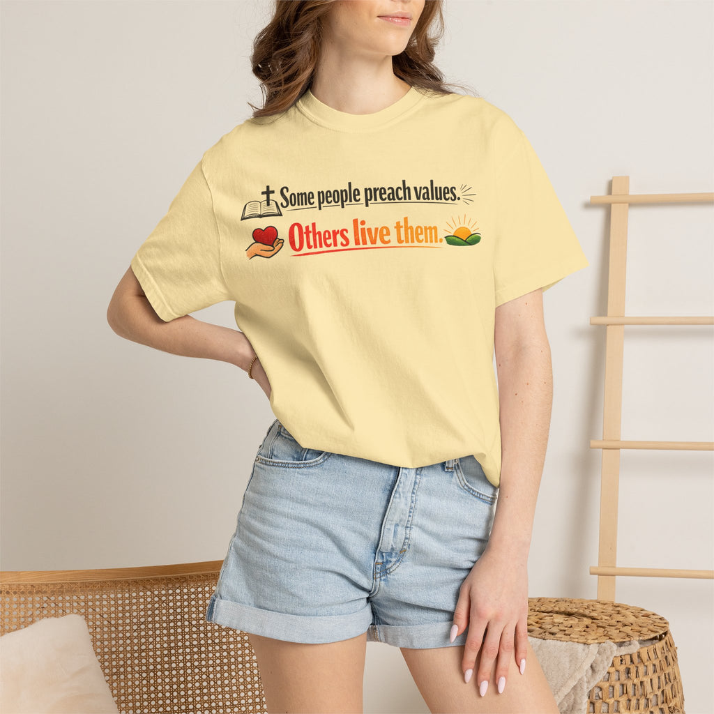 "Actions Over Sermons" Unisex Garment-Dyed T-shirt