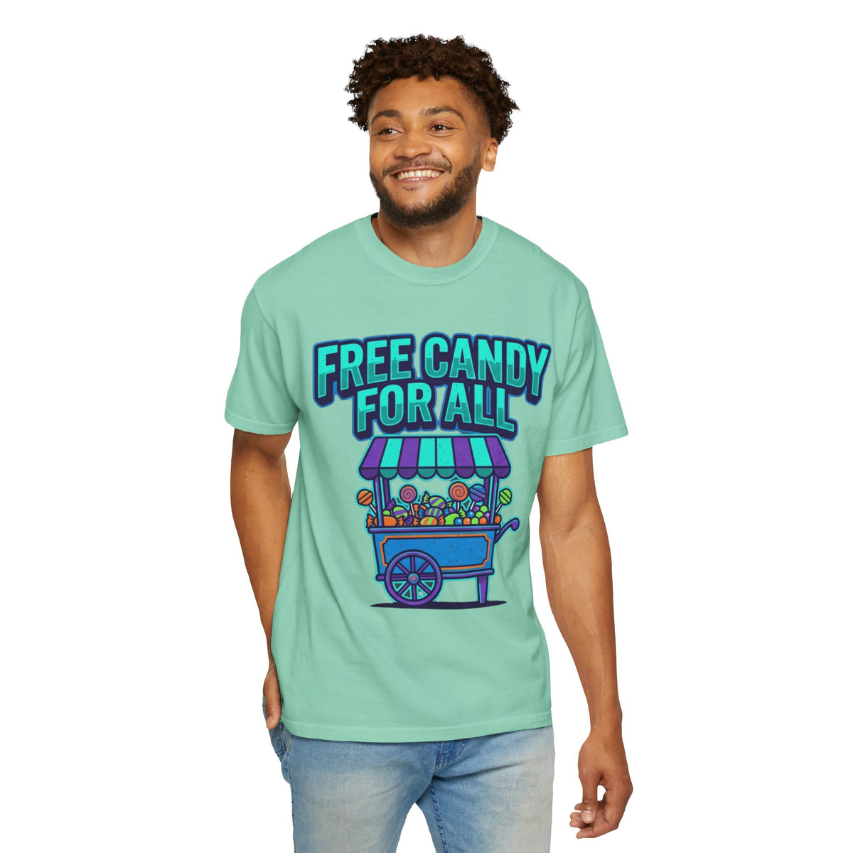 Color: Island Reef | Free Candy For All Unisex Garment-Dyed Tee