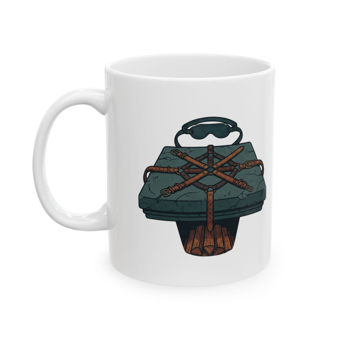 "Good Book Series Bound & Blindfolded" White Ceramic Mug — Graphic