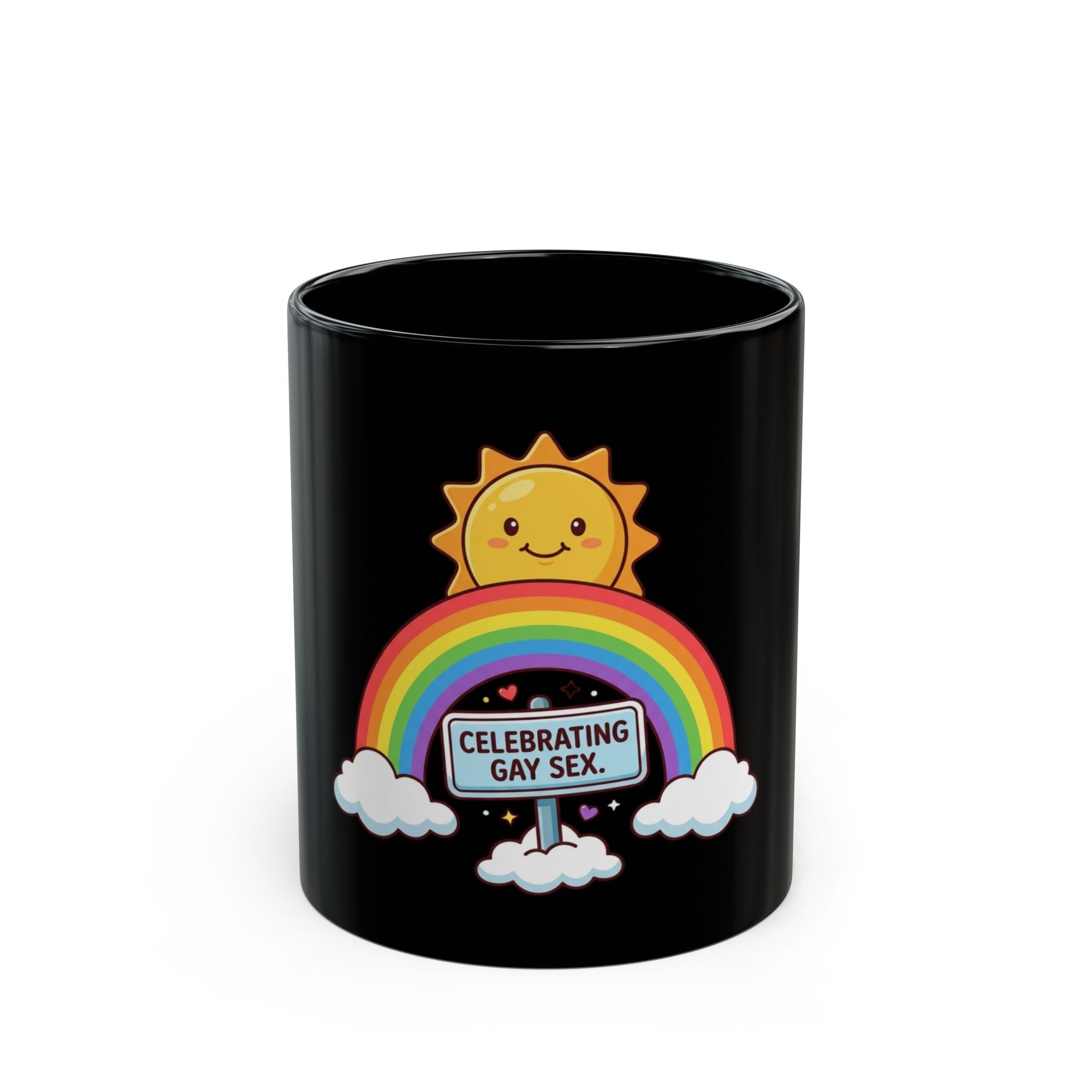 "Celebrating Gay Sex" Black Ceramic Mug