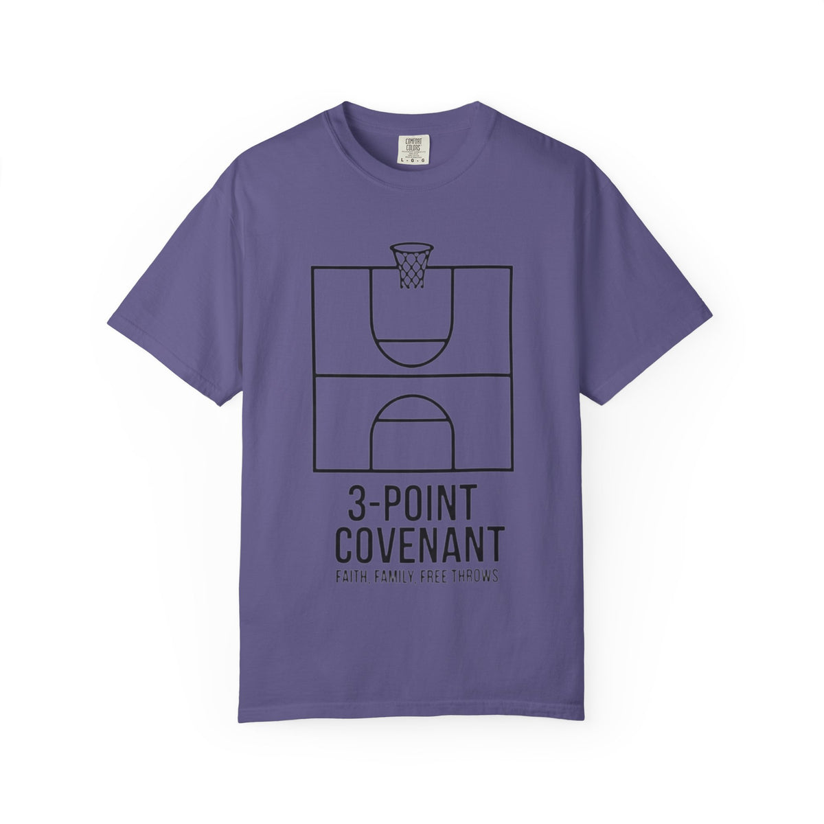 Color: Grape | 3‑Point Covenant: Faith, Family, Free Throws Unisex Garment-Dyed T-shirt