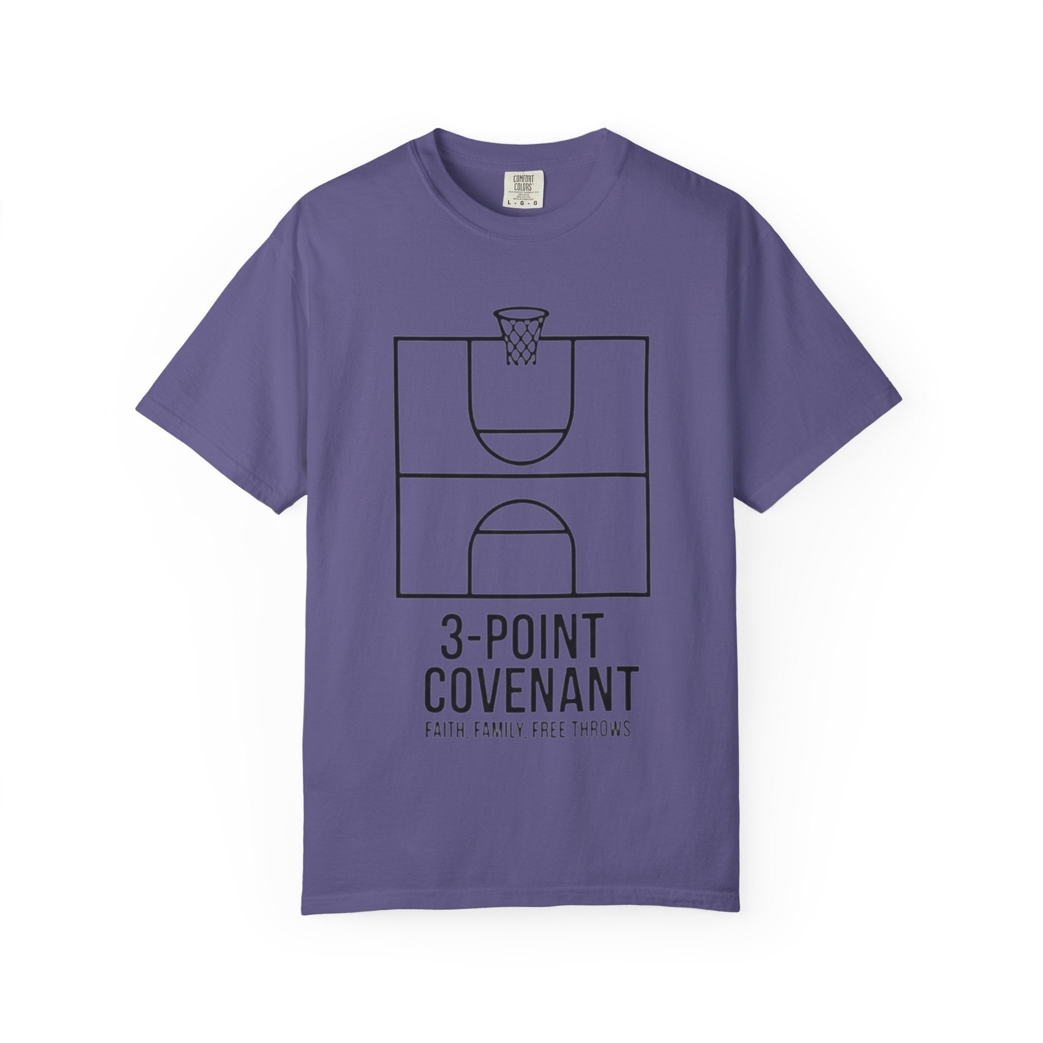 “3‑Point Covenant: Faith, Family, Free Throws" Unisex Garment-Dyed T-shirt
