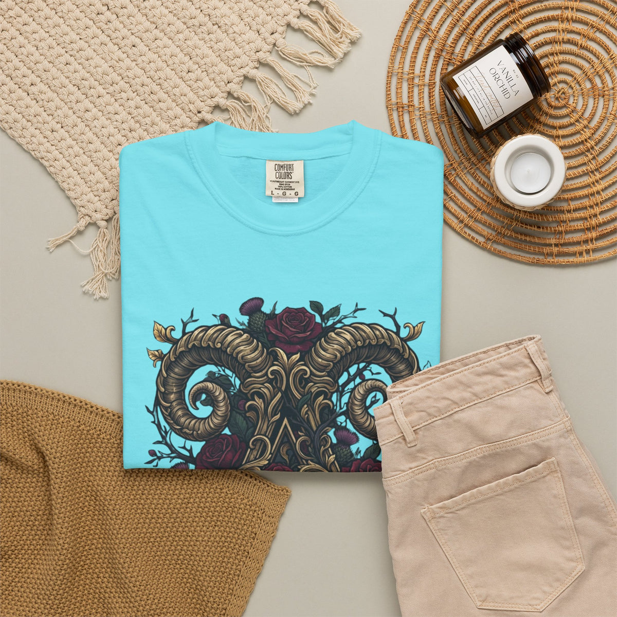 Floral Monogram Aries Unisex Garment-Dyed Tee