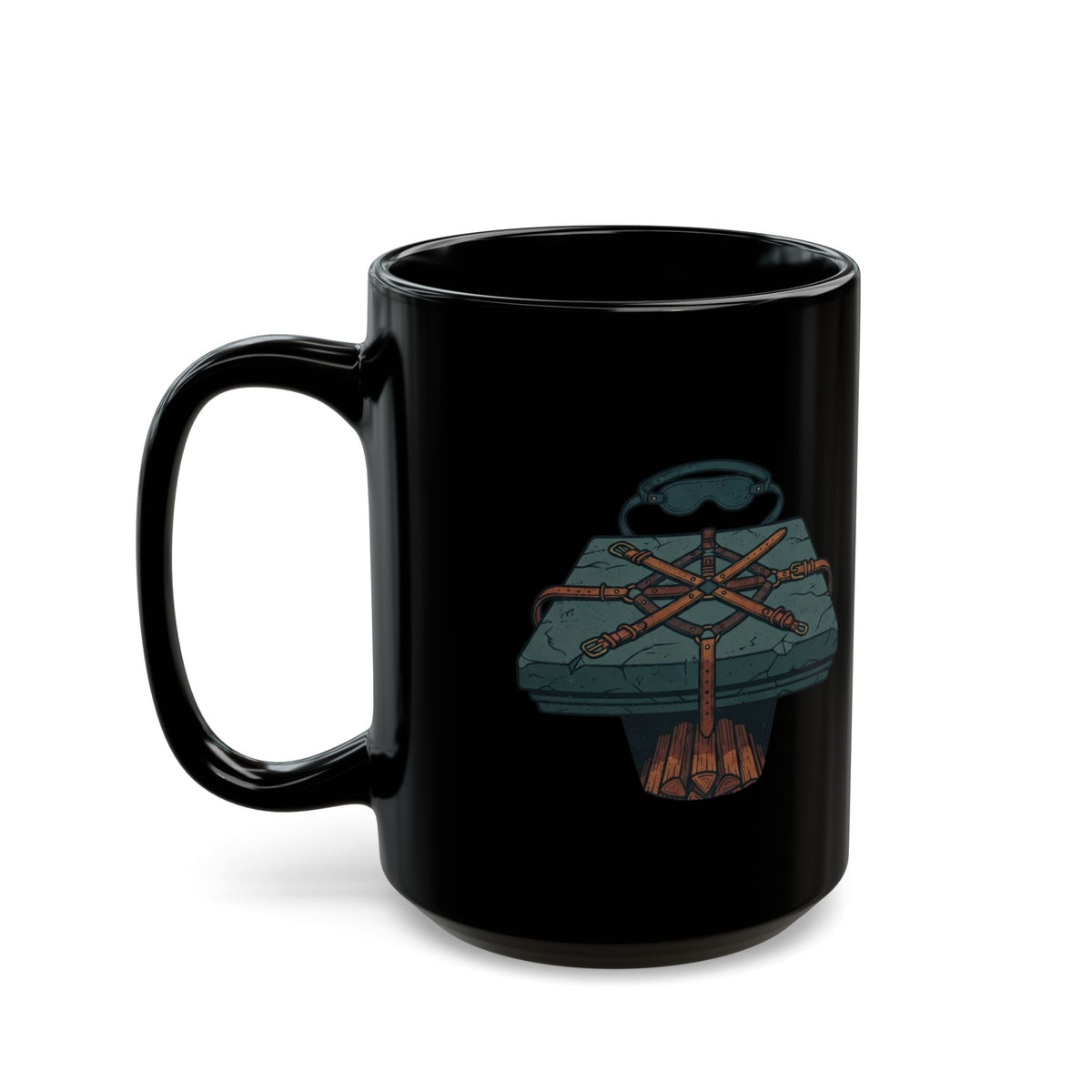 "Good Book Series Bound & Blindfolded" Black Ceramic Mug — Graphic
