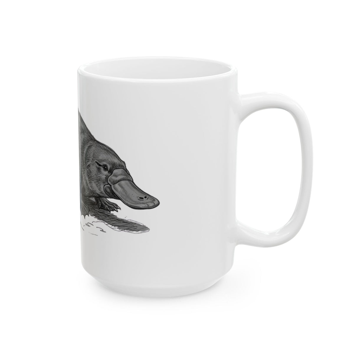 "Pencil Sketch Art Platypus" White Ceramic Mug