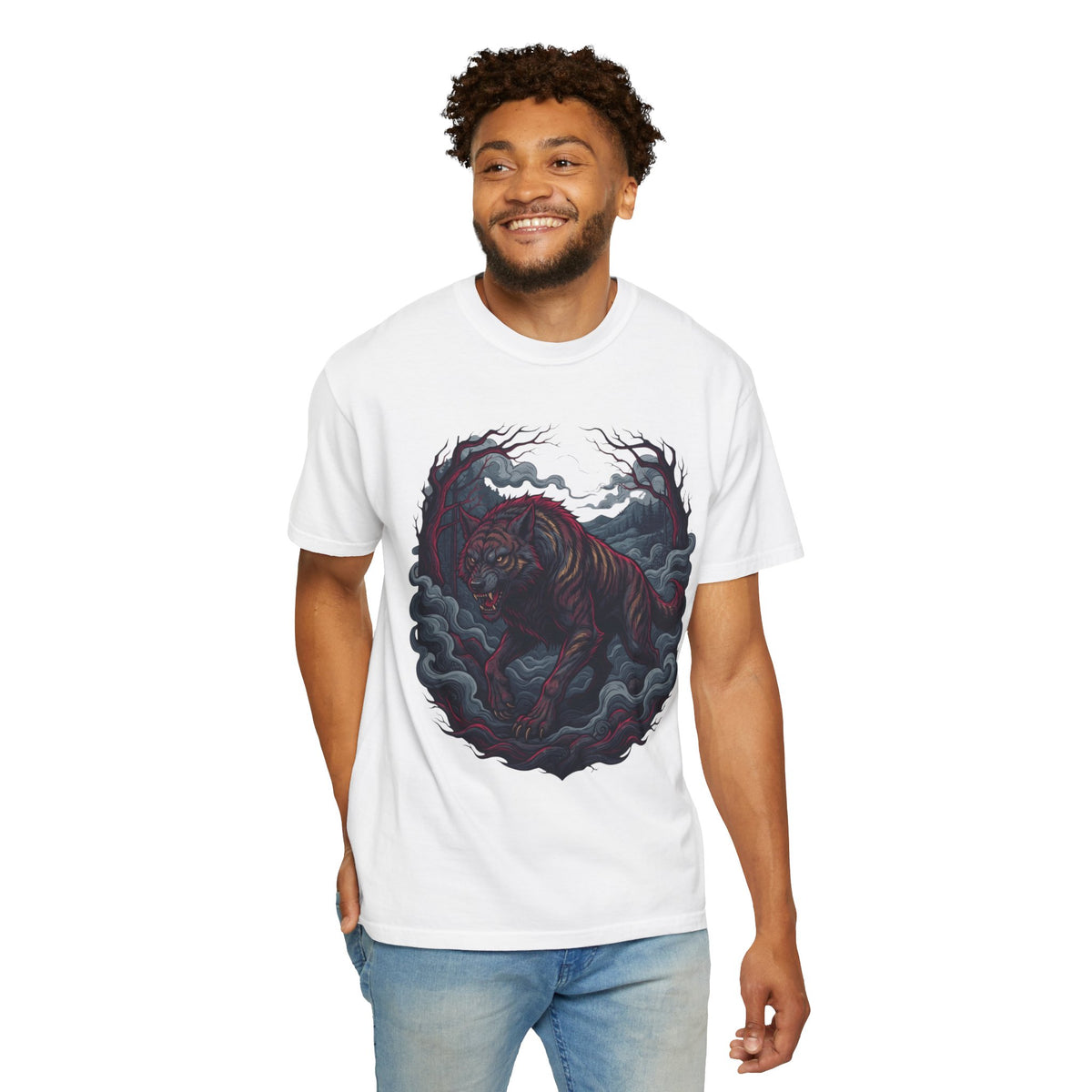 Color: White | The Beast of Gévaudan (France) Unisex Garment-Dyed Tee