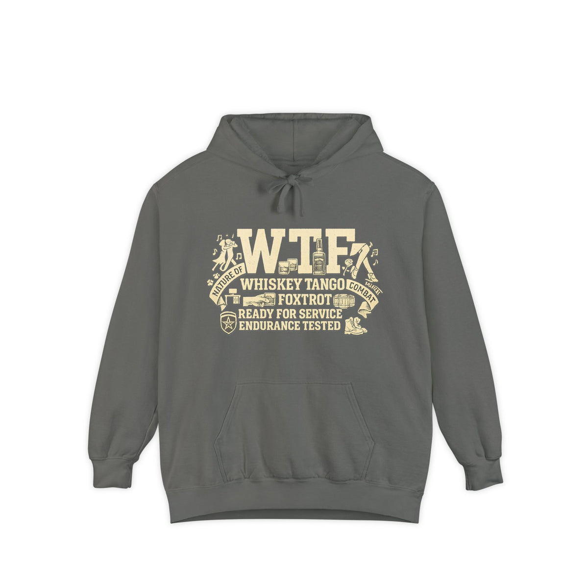 Color: Grey | WTF Nature of Combat | Garment-Dyed Hoodie — AttitudeShirts