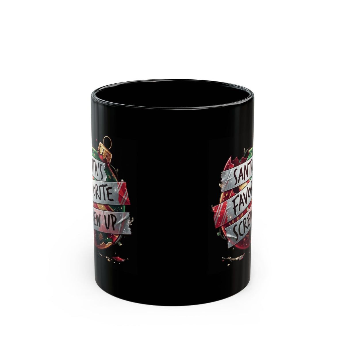 "Santa's Favorite Screw Up" Black Ceramic Mug — Graphic