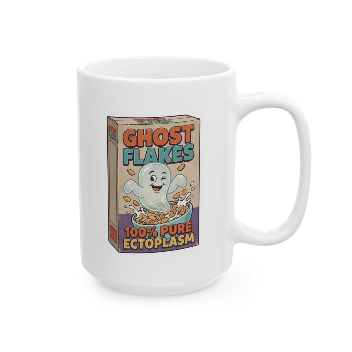 "Ghost Flakes" White Ceramic Mug